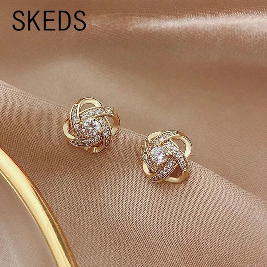 SKEDS Exquisite Women Girls Cross Crystal Earrings Jewelry Korean Style Fashion Lady Elegant Shiny Boutique Decoration Ear Rings