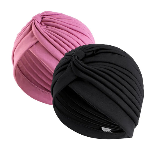 2pcs/lot Stretch Turbans Head Beanie Cover Twisted Pleated Headwrap Assorted Colors Hair Cover Beanie Hats for Women Girls