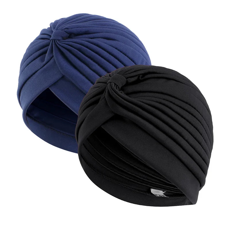 2pcs/lot Stretch Turbans Head Beanie Cover Twisted Pleated Headwrap Assorted Colors Hair Cover Beanie Hats for Women Girls
