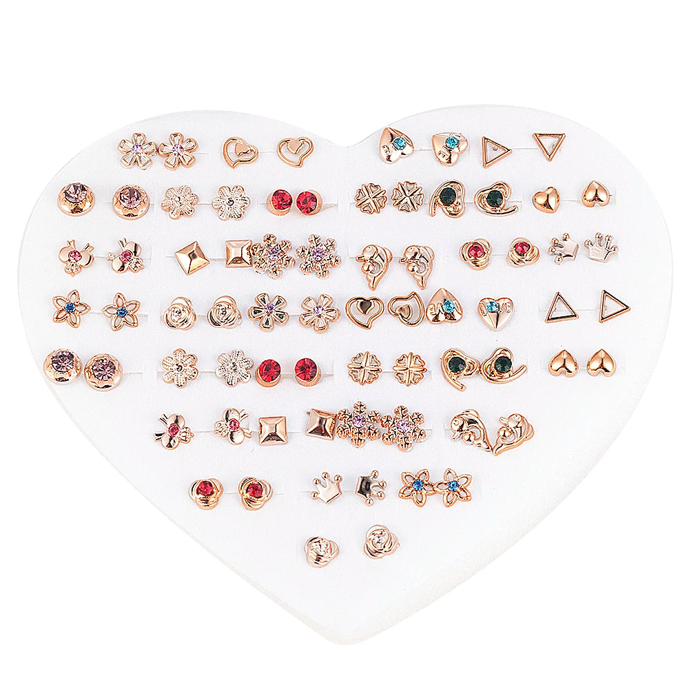 NEW 12~36 Pairs Fashion Women Girls Resin Plastic Crystal Diamante Flower Stud Earrings Set Random Style Gold Color Jewelry